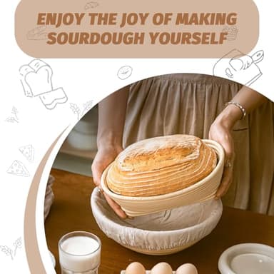 Sourdough Proofing Basket Gift Set, 9" Round and 10" Oval Banneton Bread Baking Supplies, Sourdough Baskets with Bread Lame, Danish Whish, Bowl Scraper, Sourdough Scraper, and Linen Liners - Image 7