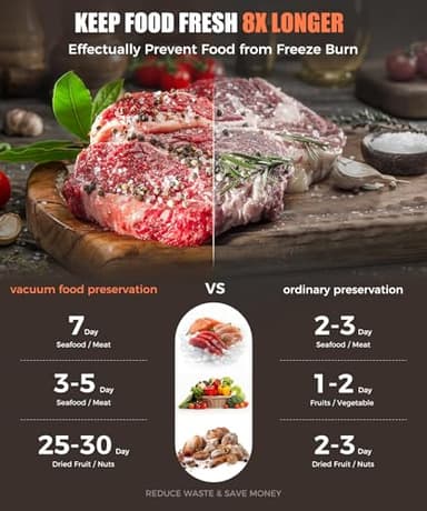 75kpa Vacuum Sealer Machine - 6-in-1 Compact Food Sealer with Digital Countdown Timer, External Sliding Blade for Freshness Storage, Black - Image 8