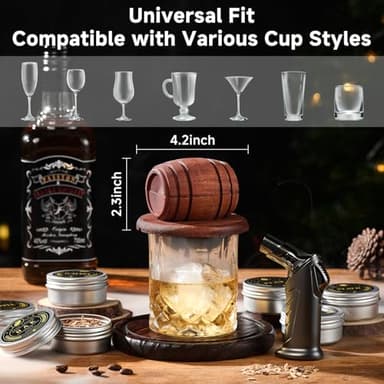 Whiskey Smoker Kit with Torch - 6 Flavors Wood Chips, 2 Glasses, 2 Ice Ball Molds - Cocktail Smoker Infuser Kit, Old Fashioned Drink Smoker Kit, Birthday Bourbon Whiskey Gifts for Men,Dad(NO Butane) - Image 6