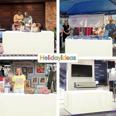 HolidayIdeas Fitted Tablecloths for 8 Foot Rectangle Table, Wrinkle Resistant Washable Table Cover 30x96 Inch for Vendor Booth Display, Banquet, Trade Show, Beige, 4 Pcs - Image 6