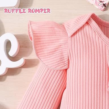 GDTOGRT Baby Girl Clothes Newborn Outfit Infant Ruffle Sleeve Romper and Floral Pants with Cute Headband Sets Baby Clothes for Girls 0-3 Months - Pink - Image 9