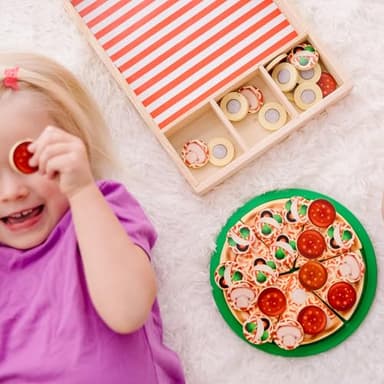Melissa & Doug Pizza Party Wooden Play Food Set With 54 Toppings - Image 6