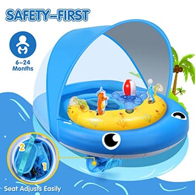 Baby Pool Float with Canopy UPF 50+ Sun Protection, 6-24 Months Inflatable Infant Swimming Ring, Bath Floatie, Swimming Pool Accessories, and Toy Play Console with Adjustable Safety Seat - Image 5