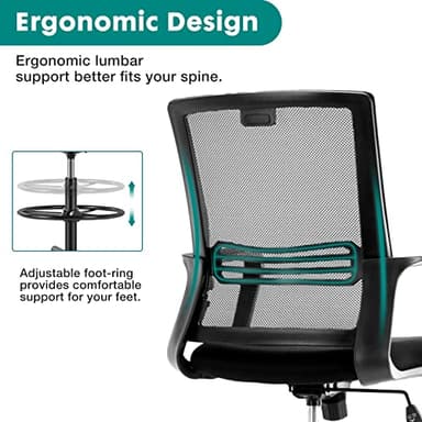 OLIXIS Drafting Chair - Tall Standing Office Desk Chair with Adjustable Foot Ring, Chair with Ergonomic Lumbar Support, Adjustable Height, Breathable Mesh, Darkblack - Image 6