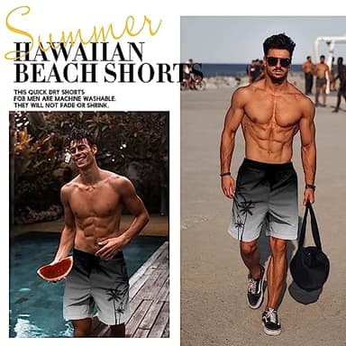 Lzzidou Men's Swim Trunks Quick Dry Hawaiian Board Shorts Lined Beach Shorts with Pockets - Image 5
