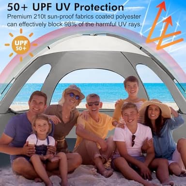 WhiteFang Beach Tent Anti-UV Portable Sun Shade Shelter for 8 Person, Extendable Floor with 3 Ventilating Mesh Windows Plus Carrying Bag, Stakes and Guy Lines (Baby's Breath) - Image 3