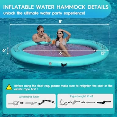 CALOBANA 8' x 8' Inflatable Water Hammock for Adults Float Ring Pad with Line Floating Circle Mat with Mesh Air Floating Island Raft Platform for Pool River Lake Beach Ocean - Image 2
