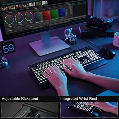 KOPJIPPOM Large Print Backlit Computer Keyboard, USB Full Size Wired Keyboards with 7-Colors Backlight, Wrist Rest, Light Up Keyboard for Windows, PC, Laptop - Easy to See, Easy to Setup - Image 6
