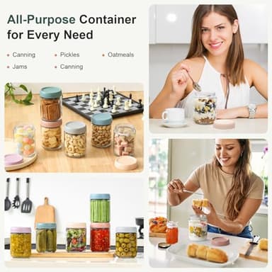 NETANY 6-pack 16 oz Overnight Oats Containers with Lids, Glass jars with Airtight Lids, Wide mouth Mason Salad jars, Glass Food Storage Containers for Snacks Yogurt Spice Sugar - Image 7