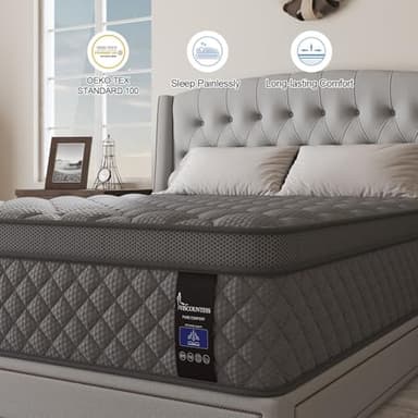 VISCOUNTESS Queen Mattress, 12 Inch Hybrid Mattresses Grey, Euro Top Medium Firm for Back & Lumbar Support, 100 Night Trial, Individual Pocket Spring for Motion Isolation & Pressure Relief - Image 7