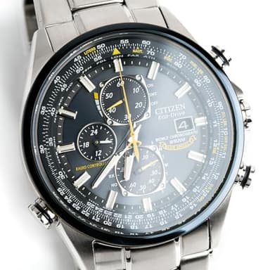 Citizen Men's Eco-Drive Sport Luxury World Chronograph Atomic Time Keeping Watch in Stainless Steel, Blue Dial (Model: AT8020-54L) - Image 4