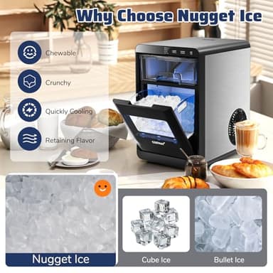 COSTWAY Countertop Nugget Ice Maker, 44 lbs/24H Chewable Sonic Ice Machine w/Self Cleaning, Ready in 6 Mins, Low Noise, Pull-Out Water Tank & Touch Control Panel for Home, Bar, Kitchen, RV - Image 2