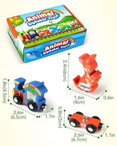 Vanmor Wooden Train Set for Toddlers - Snap-Connection Animal Trains, Magnetic Alphabet Train Learning Toys, STEM Preschool Toys, ABC and Animal Play Set for Kids Ages 3-5 - Image 7