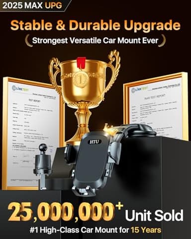 HTU [True Military-Grade Car Phone Holder [2025 Upgraded Strongest Suction & Vent Clip] Cell Phone Car Mount for Dashboard Windshield Vent Truck Cradle Dash Stand,(Black) - Image 3