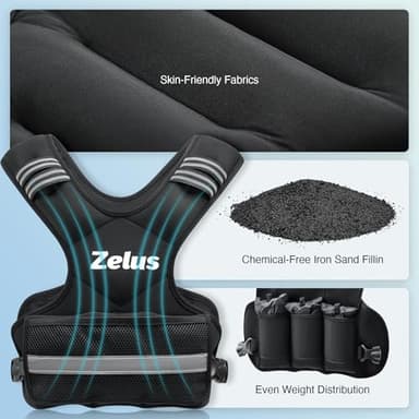ZELUS Weighted Vest for Men and Women | 4-10lb/11-20lb/20-32lb Vest with 6 Ironsand Weights for Home Workouts | Adjustable Body Weight Vest Exercise Set for Cardio and Strength Training (11-20 lb.) - Image 4