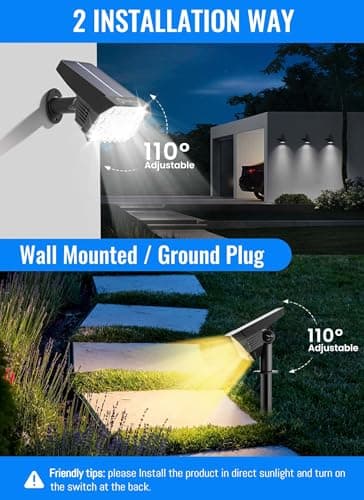 Brightown Solar Lights Outdoor Waterproof IP67, [Cool & Warm Light 2-in-1] Solar Spot Lights Outdoor, 2 Colors 3 Brightness Levels LED Outdoor Solar Lights for Yard Pathway Garden House, 2 Pack - Image 7