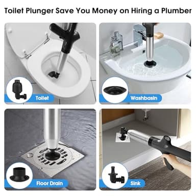 LPZNUYVC Toilet Plunger High Pressure Air Drain Blaster Drains Toilet Unclogger Toilet Plunger Heavy Duty Toilet Plunger Clog Remover Plungers for Toilet Unclog Toilet, Bathroom, Floor Drain (Black) - Image 3