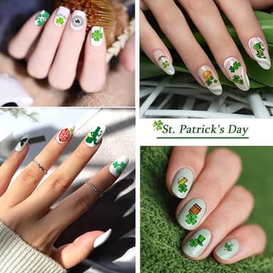St. Patrick's Day Nail Art Stickers Green Irish Clover Nail Decals 3D Self-Adhesive Nail Art Supplies Lucky Leaves Beer Design Shamrock Stickers for Saint Patrick's Day Nail Decoration 6 Pcs - Image 7