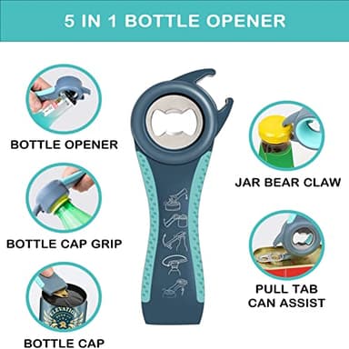 Jar Opener for Weak Hands, Seniors with Arthritis, 5 in 1 Multi Function Bottle Opener Lid Opener For Arthritic Hands with Non Slip Rubber Jar opener Gripper Pad - Image 4