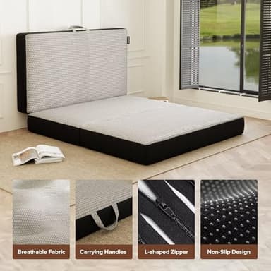 ROXGOX Memory Foam Trifold Mattress - Full Portable Floor Bed 6 Inch, Foldable Mat with Washable Cover, Handle & Non-Slip Bottom, for RV, Travel, Camping, Yoga, 73"x52"x6" - Image 6