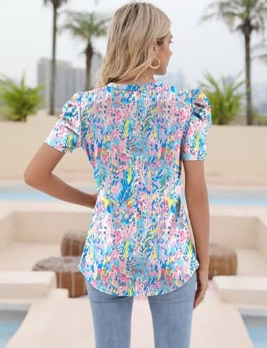 Ivicoer Puff Short Sleeve Shirt for Women Eyelet Tops Summer Crewneck Blouse Loose Fit S-XXL - Image 7