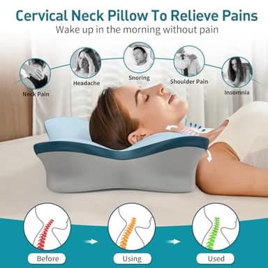 Cervical Pillow for Neck Pain Relief - Ergonomic Neck Pillow for Sleeping Contour Memory Foam Pillows with Cooling Pillowcase, Orthopedic Bed Pillow for Side Back Stomach Sleepers - Image 3
