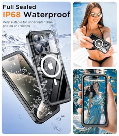 Temdan Magnetic for iPhone 15 Pro Max Case Waterproof,Built-in Screen Protector[IP68 Underwater][Upgrade Military Dropproof][Compatible with MagSafe] Full Body Shockproof Case-Black - Image 6
