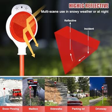Driveway Markers, 8 Pack 0.5 Inch Diameter Metal Poles Double Side Driveway Reflectors Markers for Walkways, Snow Stakes with Reflective Tape, Easy Visibility - Image 3