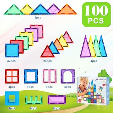 Mruikeny 100PCS Magnetic Tiles Kids Toys - Magnetic Building Blocks STEM Magnet Building Set Preschool Learning Magnet Toys for Kids Ages 3-5 4-8, Sensory Montessori Toy for Toddlers 3+ Year Old - Image 5