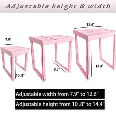 Locker Shelf Adjustable Height and Width, Pink Locker Organizer for Work, Locker Shelves for School Locker, Stack-able Locker Stand Tools for Gym Locker, Locker Accessories Stuff, Pack of 2 - Image 3