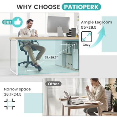 PatioPerk 71" L Shaped Executive Desk, Executive Office Desk with File Cabinet and Power Outlet, Large Computer Table with Shelves, Business Furniture Workstation for Home Office (Oak & White) - Image 7