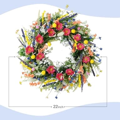 TEMPUS 22'' Wildflower Wreath Spring and Summer Artificial Flower and Lavender Wreath for Front Door Home Wall Wedding Holiday Farmhouse Holiday Decoration - Image 3