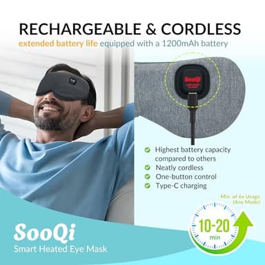 SooQi Rechargeable Cordless Heated Eye Mask - Weighted Compress with Graphene Heating for Dry Eyes, Fatigue, Sleep, and Travel - Image 5
