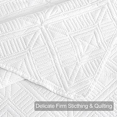PHF Lightweight Quilt Set King Size, 3PCS Ultra Soft Ultrasonic Bedspread, Geometric Square Pattern Coverlet, Drop Nicely Bed Spread 106" x 96"with 2 Pillow Shams, White - Image 4