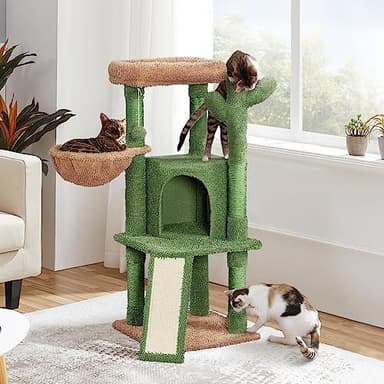 Yaheetech Cactus Cat Tree, 42in Cat Tower for Indoor Cats, Multi Level Kitten Condo Scratching Post, Cat Activity Center Pet Furniture w/Ball, Plush Perch, Platform, Basket - Image 2