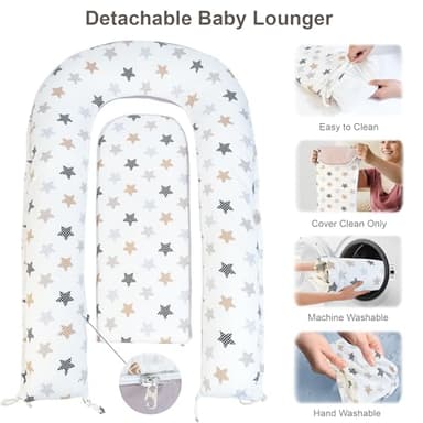 Baby Lounger with Waterproof Liner, Infant Lounger for 0-24 Months Newborn,Soft Cotton & Breathable Cover,Essentials Gifts for Baby Travel and Floor (Baby Star) - Image 6