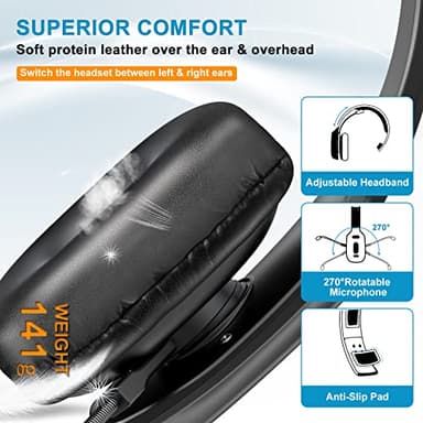 LEAYU Bluetooth Headset, 60hrs Noise Canceling V5.2 Over Head Headphones, Single Ear Trucker Wireless Headset with Mic, Mute Button, Multipoint, for Phones PC Computer Truck Driver Office Work - Image 4