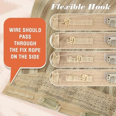 Sunny Hair Wire Hair Extensions Real Human Hair Fish Line Human Hair Extensions Invisible Wire Extensions Golden Blonde with Medium Blonde Highlights #16/22 22 Inch - Image 4