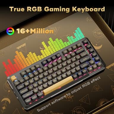 Redragon K738 Wireless Mechanical Keyboard, Gasket Mounted RGB Gaming Keyboard, 3-Mode (2.4G/BT/USB), Pre-lubed Linear Switches, 75％ Layout, 82 Keys Hot Swappable for PC/Mac - Black Gold - Image 6