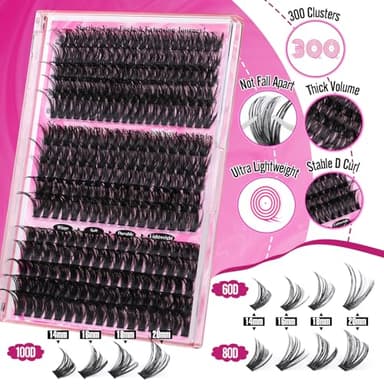 Yawamica Faux Mink Eyelash Extensions Kit, 300pcs 60D+80D+100D Individual Clusters, Black, Cruelty Free, DIY Lash Beginners - Image 4
