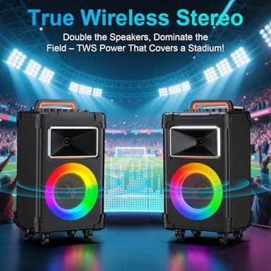 JYX Karaoke Machine with 2 Wireless Mics, 10" Woofer 500W Peak Power Big Portable Bluetooth Speaker with Bass/Treble Adjustment, PA System with Remote Control, LED Lights, Rolling Wheels and Trolley - Image 5