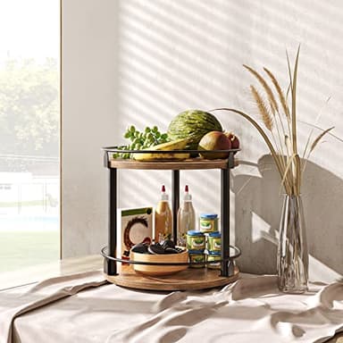 YATINEY Lazy Susan Organizer, Rotating Spice Rack, 2 Tier Spice Turntable Organizer, Industrial Turntable Spice Holder, for Kitchen Countertop and Cabinet, Compact and Versatile, Rustic Brown SR22BR - Image 6