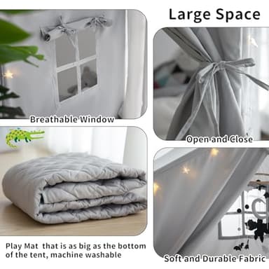 Kids Play Tent with Mat, Razee Large Playhouse Tent Indoor, Play House Kids Tent Castle for Girls Boys, Play Cottage (Grey) - Image 7