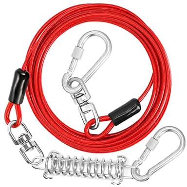 Jenico Dog Tie Out Cable, 10-150FT Runner Cable with Swivel Hook and Shock Spring, Outdoor Dog Leash Tether for Small to Medium Pets Up to 500 LBS - Image 1