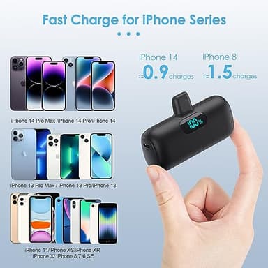 Small Portable Charger for iPhone,Upgraded 5000mAh PD Fast Charging Power Bank,Mini Battery Pack Backup Charger Compatible with iPhone 14/14 Pro Max/13/13 Pro/12 Pro/11/XS/XR/X/8/7/6 etc-Black - Image 3