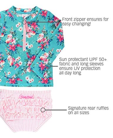 RuffleButts® Baby/Toddler Girls Fancy Me Floral Long Sleeve Rash Guard Bikini - 6-12m - Image 3