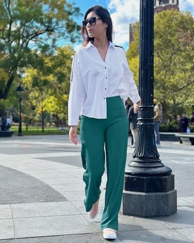 Promover Leggings for Women Wide Leg Pants Business Casual Outfits Yoga Dress Work Palazzo Trousers Pants with Pockets Women's Fashion(Teal,S,31") - Image 5