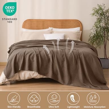 David's Home Cozy Waffle Weave Blanket Twin Size, Ultra Soft Breathable Lightweight Skin-Friendly Throwfor All Seasons, Elegant Room Decor for Couch Bed Sofa Car Travel, Cocoa Brown - Image 2