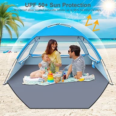 Gorich Beach Tent, Beach Shade Tent for 3 Person with UPF 50+ UV Protection, Portable Beach Tent Sun Shelter Canopy, Lightweight & Easy Setup Cabana Beach Tent, Blue - Image 3