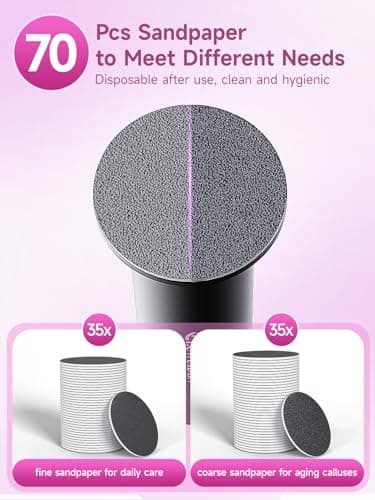 Electric Callus Remover for Feet, Professional Pedicure Tools for Feet with 70pcs Sandpaper Discs, Adjustable Speed Aluminum Foot File for Dead Skin - Black - Image 6